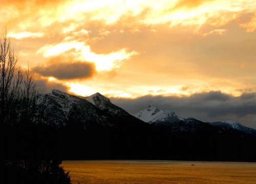 golden lake at sunset